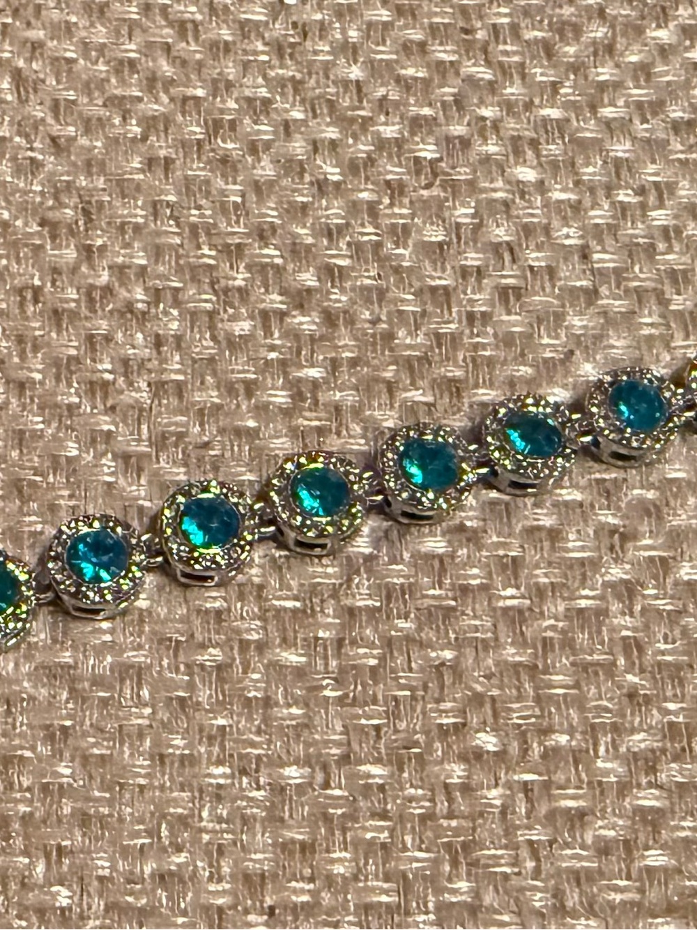 Silver Tennis Bracelet with Teal Blue Crystal Accents